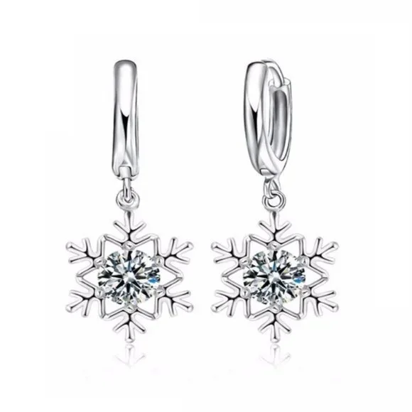 🌟 925 Sterling Silver Necklace Earrings Snowflake Set Drop - Picture 7 of 7
